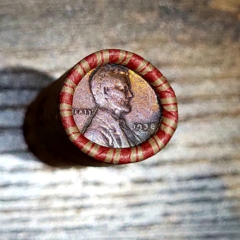 1937/1938 Gem Rainbow Toned Wheat Enders on Sealed Roll of 50 Wheat Pennies - Picture 5 of 7